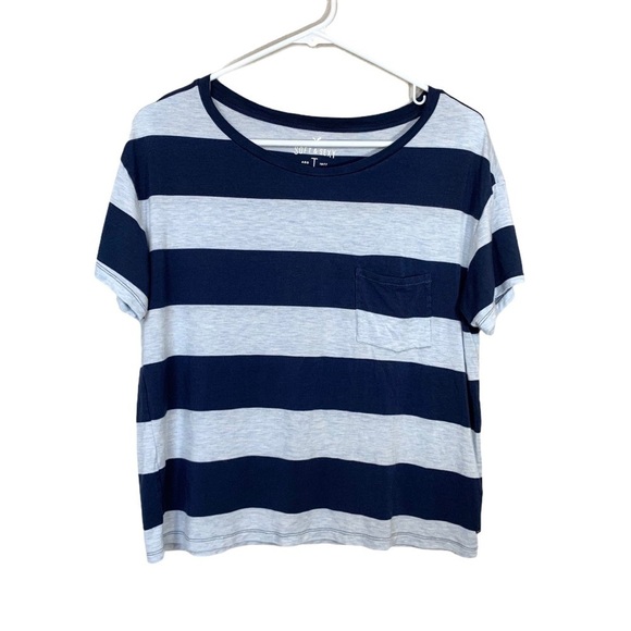 American Eagle Soft & Sexy Blue Stripe Pocket Tee Size Small - Picture 4 of 15
